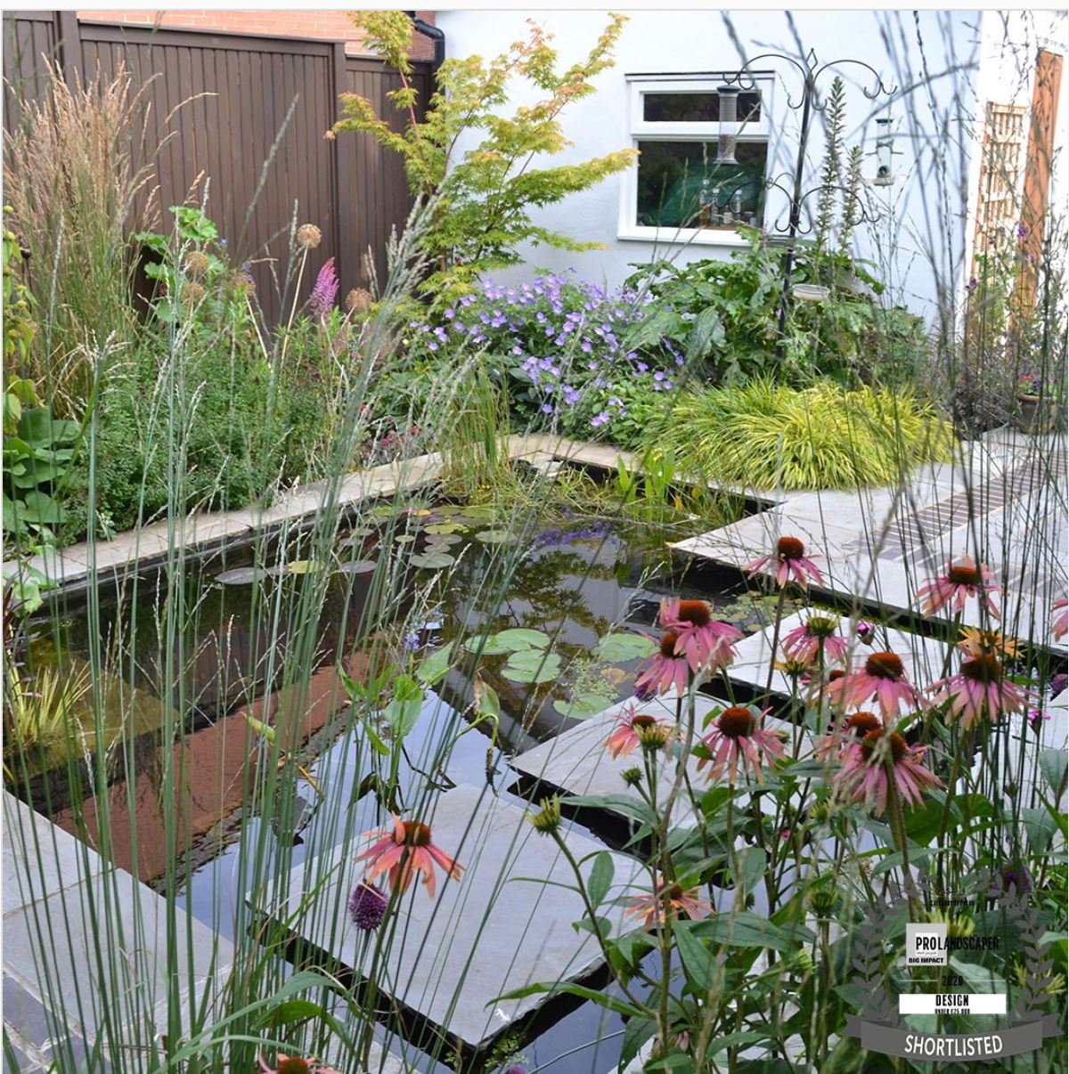 water, stepping stones and flowers