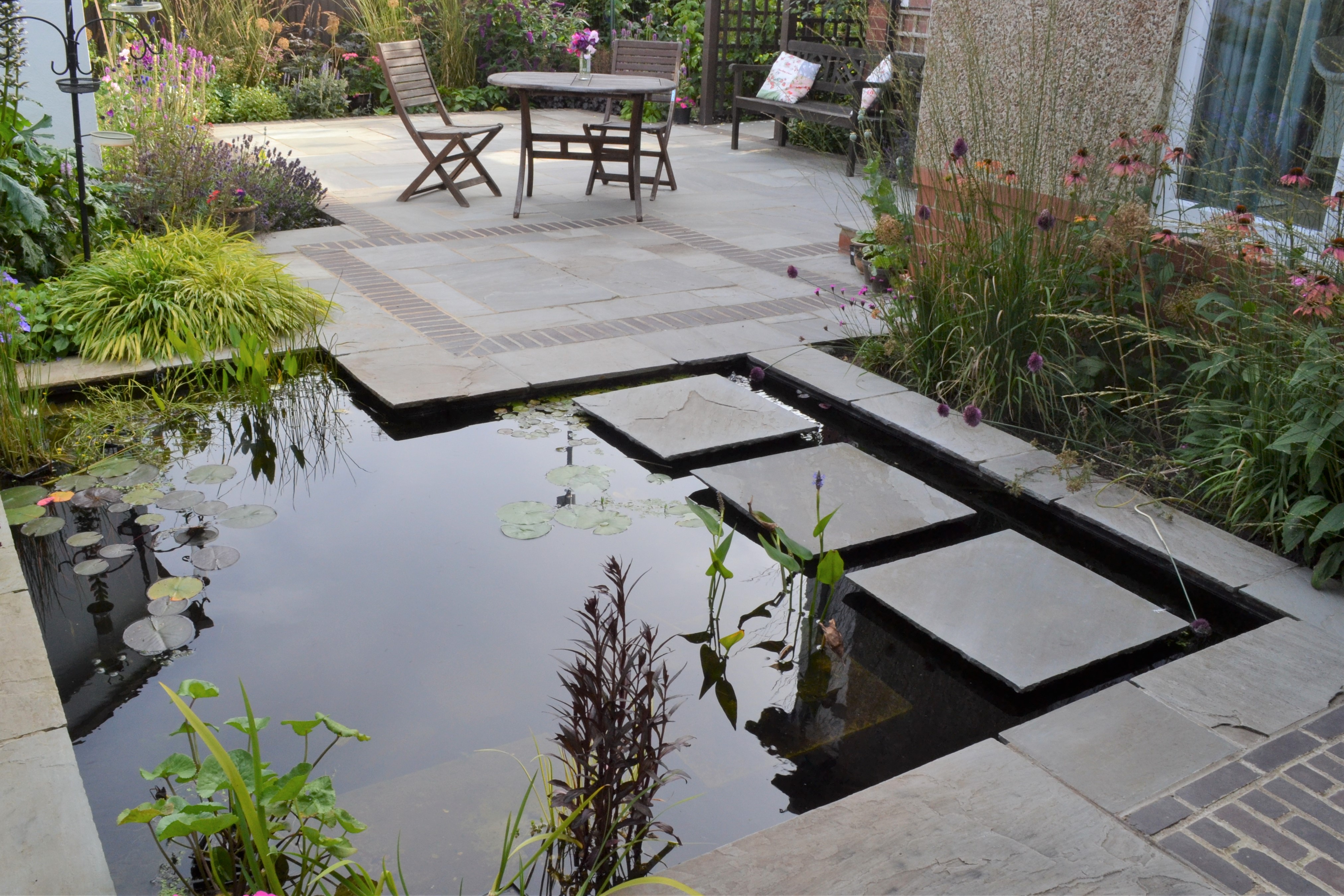 pond with stepping stones